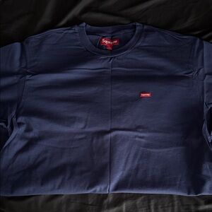 Supreme Navy Short Sleeve Tee with Red Small Box Logo